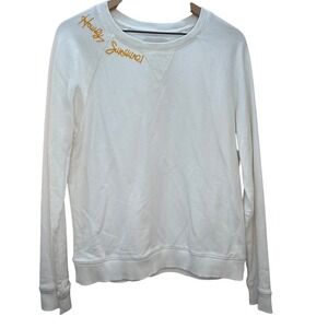 Lucky Brand White "Howdy Sunshine" Embroidered Crewneck Sweatshirt Wmns Med 0186